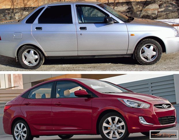 Os carros LADA Priora e Sotaque Hyundai, devido a vários fatores, tornaram-se concorrentes no mercado russo.